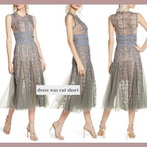 NWT $515 Bronx And Banco [ 2 US/XS ] Grey Floral Lace Midi Dress